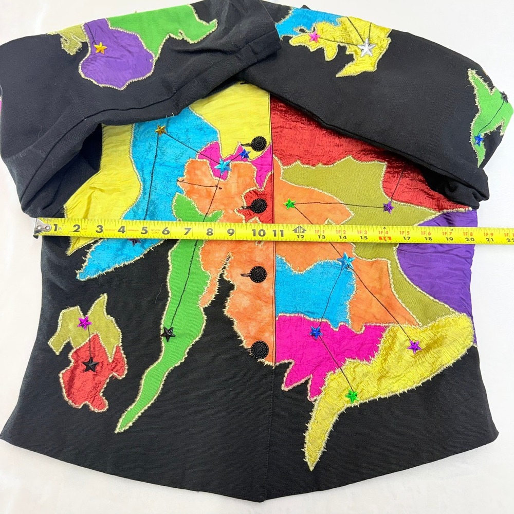 Vintage Anage Patchwork Jacket Women M Multi Color Star Embroidered Wearable Art - Picture 5 of 9
